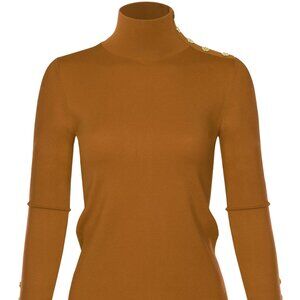 Allsense Long Sleeve Mockneck Pullover Knit Sweater with gold buttons Mustard